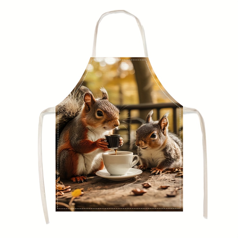 Home Cooking Ideas - Fartuch lniany z nadrukiem wiewiórki i