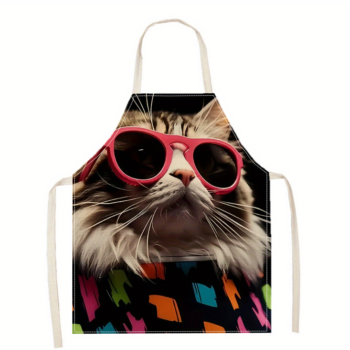 Home Cooking Ideas - Fartuch lniany z zabawnym nadrukiem kota